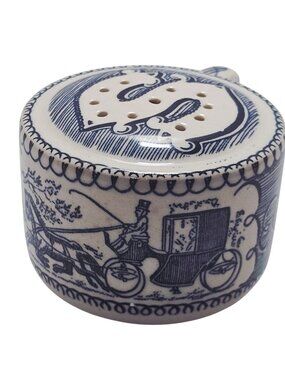 Currier Ives Salt Shaker 1.5" Royal Pottery blue white USA transferware ironston